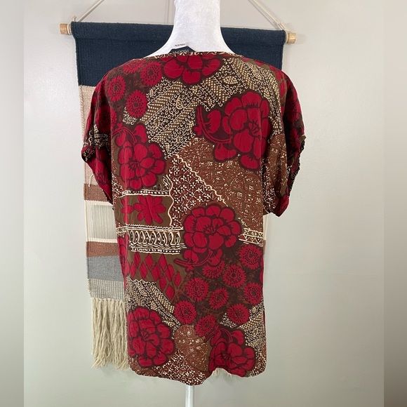 Pura Seta Made in Italy Floral 100% Silk Short Sleeves Blouse Size XL - Picture 2 of 8